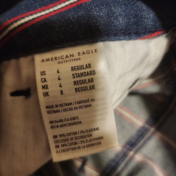 American Eagle AEO Dark Wash Denim Red Striped Mini Denim Jean Skirt Size 4 EUC - Picture 6 of 7